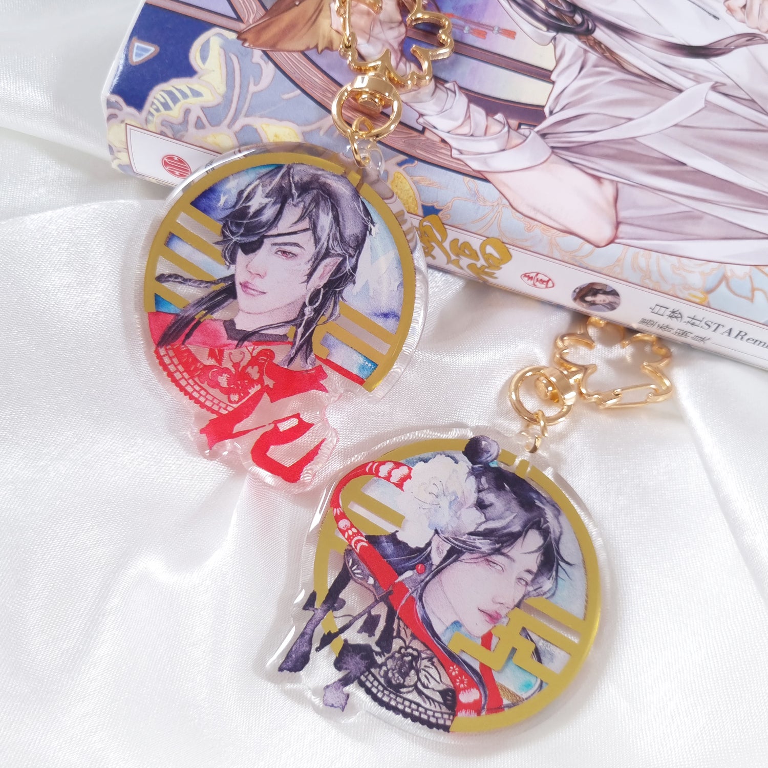 Heaven Official's Blessing TGCF 天官赐福 Hua Cheng x Xie Lian Gold Foil Embossed Acrylic Keychains