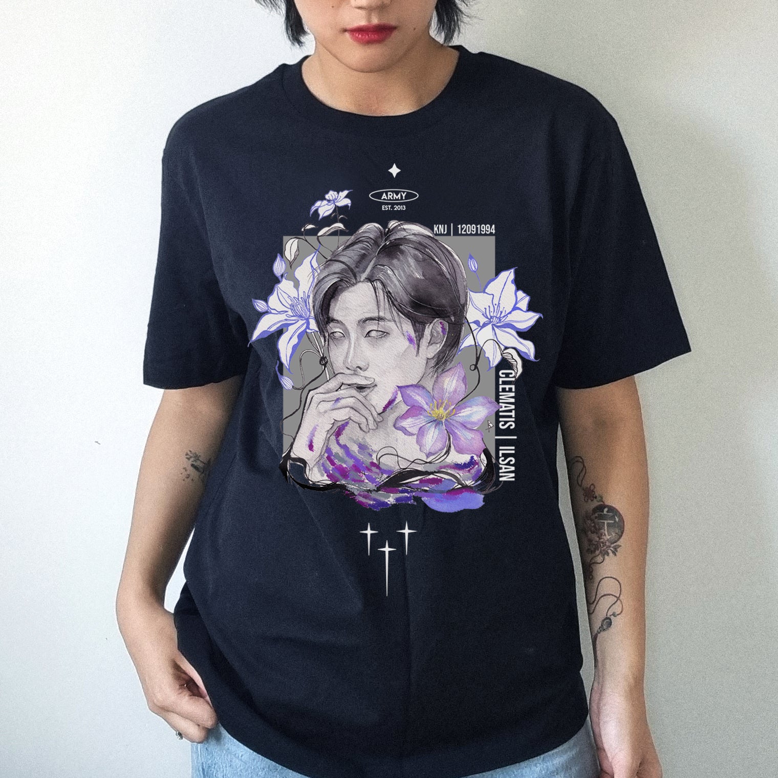 BTS Birth Flowers Series: RM Clematis Tee - BLACK