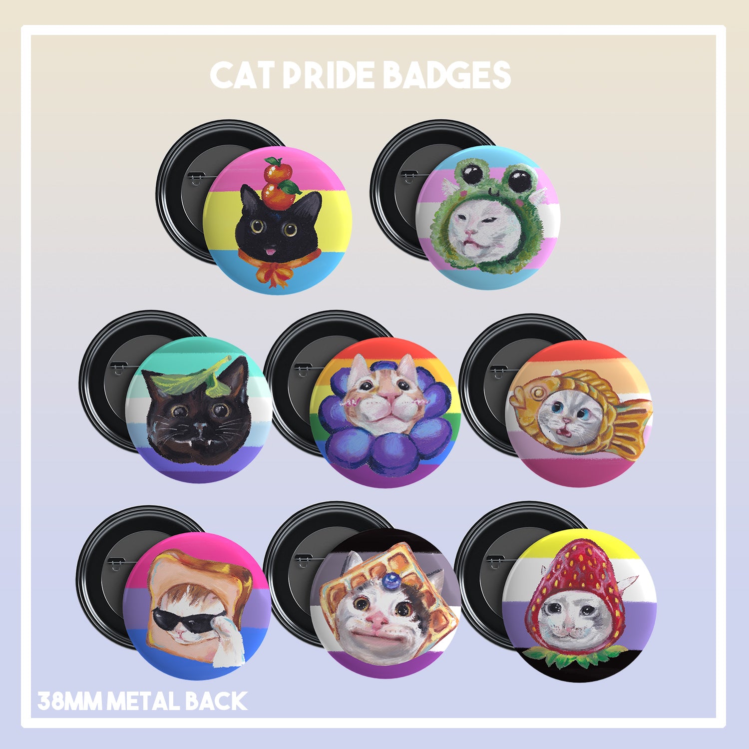 🏳️‍🌈 PRIDE Cats in Hats 🏳️‍🌈 38mm Button Badges